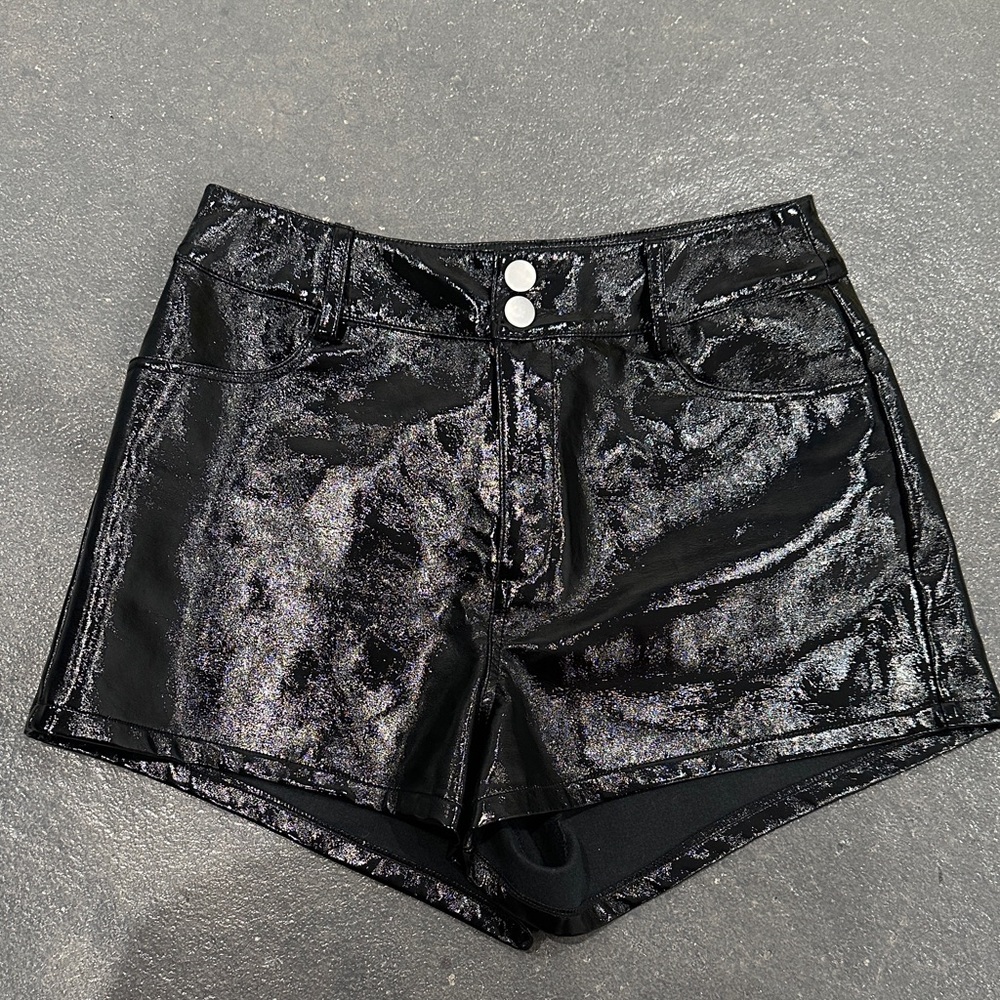 Le Lis High Waist Black Glossy Patent Shorts